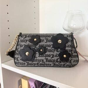 Juicy Couture “Bouquet” Black and Gray Floral Logo Shoulder Bag